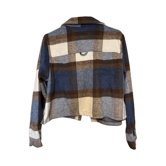NWT Ashley Outerwear Plaid Wool Blend Shacket – Earthy Blue Brown Women’s Large - Picture 4 of 8